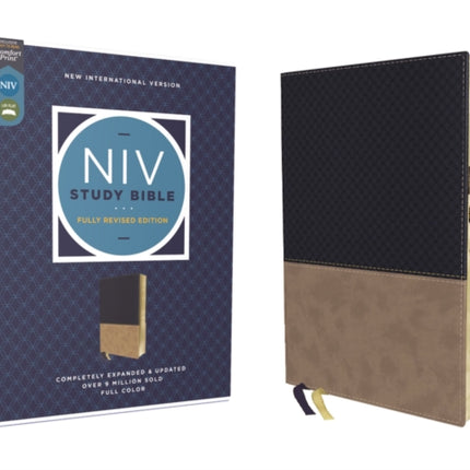 NIV Study Bible, Fully Revised Edition (Study Deeply. Believe Wholeheartedly.), Leathersoft, Navy/Tan, Red Letter, Thumb Indexed, Comfort Print