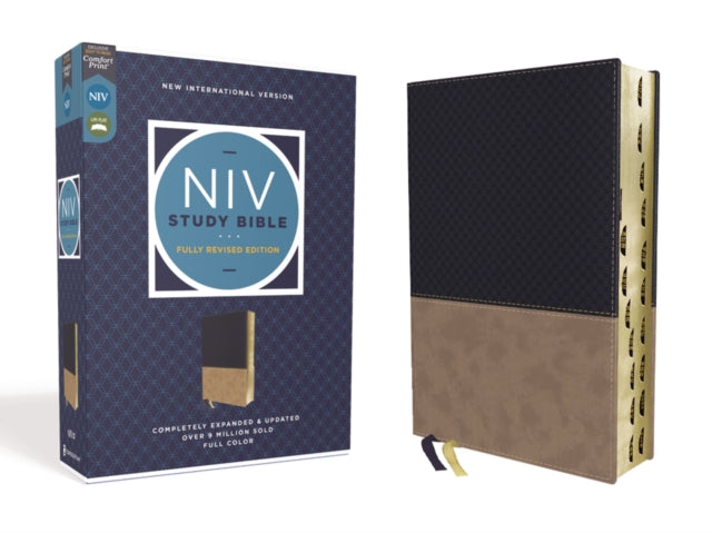 NIV Study Bible, Fully Revised Edition (Study Deeply. Believe Wholeheartedly.), Leathersoft, Navy/Tan, Red Letter, Thumb Indexed, Comfort Print