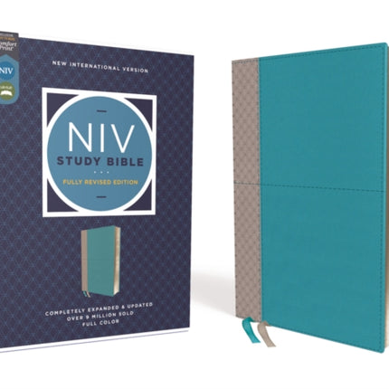 NIV Study Bible, Fully Revised Edition (Study Deeply. Believe Wholeheartedly.), Leathersoft, Teal/Gray, Red Letter, Comfort Print