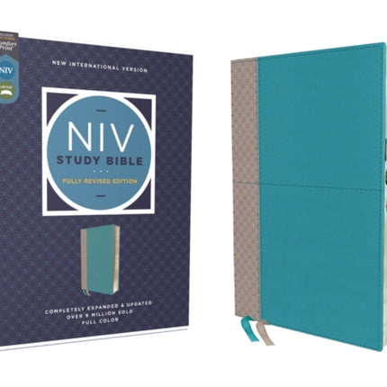 NIV Study Bible, Fully Revised Edition (Study Deeply. Believe Wholeheartedly.), Leathersoft, Teal/Gray, Red Letter, Thumb Indexed, Comfort Print