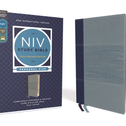 NIV Study Bible, Fully Revised Edition (Study Deeply. Believe Wholeheartedly.), Personal Size, Leathersoft, Navy/Blue, Red Letter, Comfort Print