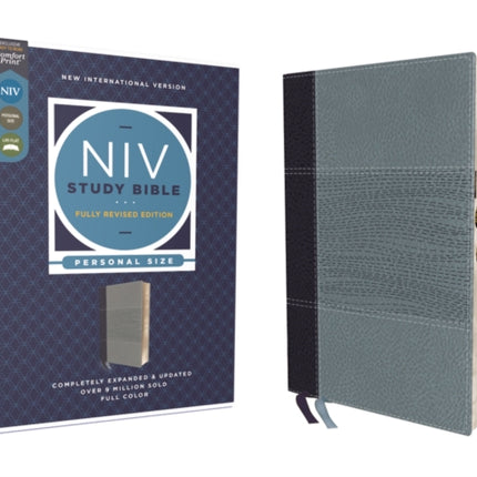 NIV Study Bible, Fully Revised Edition (Study Deeply. Believe Wholeheartedly.), Personal Size, Leathersoft, Navy/Blue, Red Letter, Thumb Indexed, Comfort Print