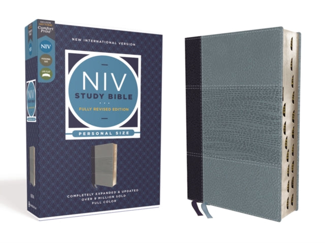 NIV Study Bible, Fully Revised Edition (Study Deeply. Believe Wholeheartedly.), Personal Size, Leathersoft, Navy/Blue, Red Letter, Thumb Indexed, Comfort Print