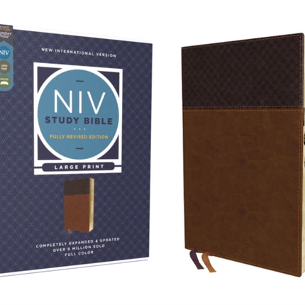 NIV Study Bible, Fully Revised Edition (Study Deeply. Believe Wholeheartedly.), Large Print, Leathersoft, Brown, Red Letter, Thumb Indexed, Comfort Print