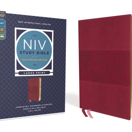 NIV Study Bible, Fully Revised Edition (Study Deeply. Believe Wholeheartedly.), Large Print, Leathersoft, Burgundy, Red Letter, Comfort Print