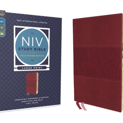 NIV Study Bible, Fully Revised Edition (Study Deeply. Believe Wholeheartedly.), Large Print, Leathersoft, Burgundy, Red Letter, Thumb Indexed, Comfort Print