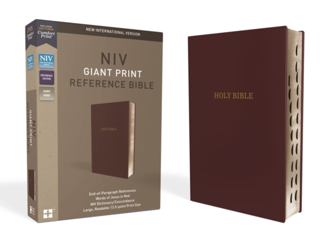 NIV, Reference Bible, Giant Print, Leather-Look, Burgundy, Red Letter, Thumb Indexed, Comfort Print