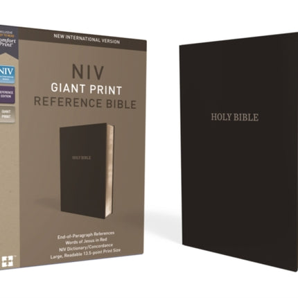 NIV, Reference Bible, Giant Print, Leather-Look, Black, Red Letter, Thumb Indexed, Comfort Print