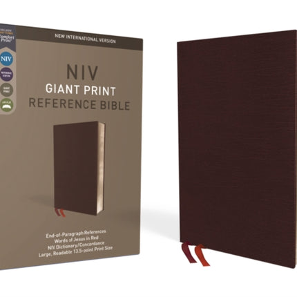 NIV, Reference Bible, Giant Print, Bonded Leather, Burgundy, Red Letter, Thumb Indexed, Comfort Print