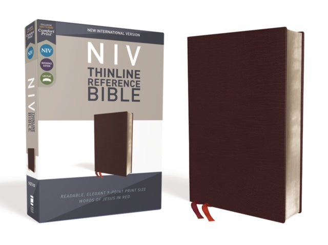 NIV, Thinline Reference Bible (Deep Study at a Portable Size), Bonded Leather, Burgundy, Red Letter, Comfort Print