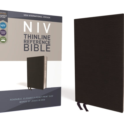 NIV, Thinline Reference Bible (Deep Study at a Portable Size), Bonded Leather, Black, Red Letter, Comfort Print