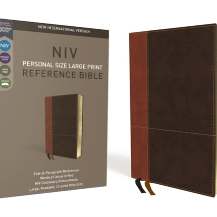 NIV, Personal Size Reference Bible, Large Print, Leathersoft, Tan/Brown, Red Letter, Comfort Print