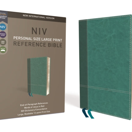 NIV, Personal Size Reference Bible, Large Print, Leathersoft, Teal, Red Letter, Comfort Print