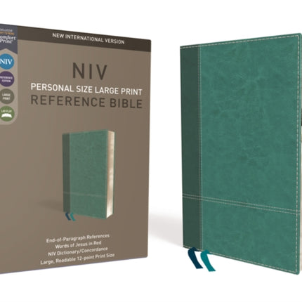 NIV, Personal Size Reference Bible, Large Print, Leathersoft, Teal, Red Letter, Thumb Indexed, Comfort Print