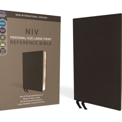 NIV, Personal Size Reference Bible, Large Print, Premium Leather, Calfskin, Black, Red Letter, Comfort Print