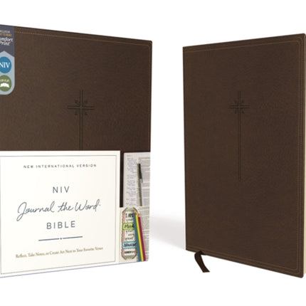 NIV, Journal the Word Bible (Perfect for Note-Taking), Leathersoft, Brown, Red Letter, Comfort Print: Reflect, Take Notes, or Create Art Next to Your Favorite Verses