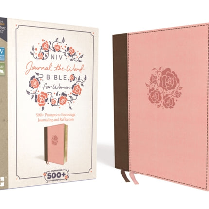 NIV, Journal the Word Bible for Women (With Space for Your Own Artwork), Leathersoft, Brown/Pink, Red Letter, Comfort Print: 500+ Prompts to Encourage Journaling and Reflection