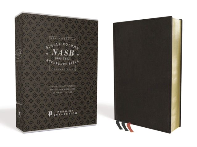 NASB, Single-Column Reference Bible, Wide Margin, Premium Goatskin Leather, Black, Premier Collection, Black Letter, 1995 Text, Art Gilded Edges, Comfort Print