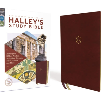 NIV, Halley's Study Bible (A Trusted Guide Through Scripture), Leathersoft, Burgundy, Red Letter, Comfort Print: Making the Bible's Wisdom Accessible Through Notes, Photos, and Maps