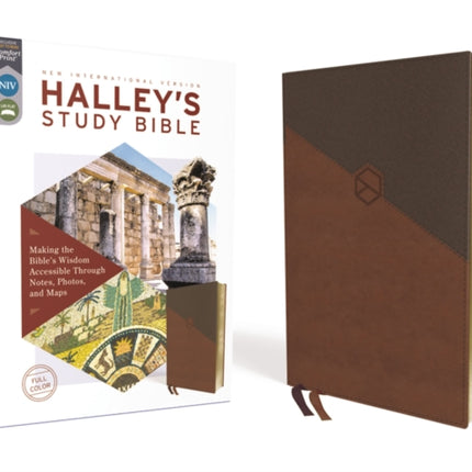 NIV, Halley's Study Bible (A Trusted Guide Through Scripture), Leathersoft, Brown, Red Letter, Comfort Print: Making the Bible's Wisdom Accessible Through Notes, Photos, and Maps