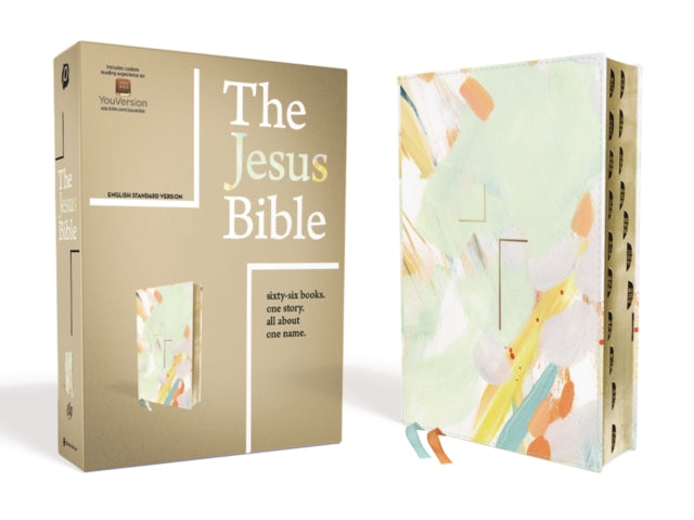 The Jesus Bible Artist Edition, ESV, (With Thumb Tabs to Help Locate the Books of the Bible), Leathersoft, Multi-color/Teal, Thumb Indexed