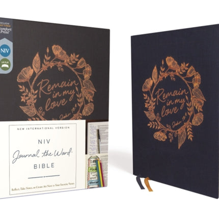 NIV, Journal the Word Bible (With Space for Your Own Artwork), Cloth over Board, Navy, Red Letter, Comfort Print: Reflect, Take Notes, or Create Art Next to Your Favorite Verses