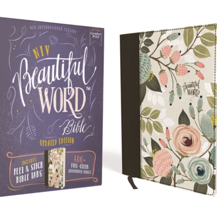 NIV, Beautiful Word Bible, Updated Edition, Peel/Stick Bible Tabs, Cloth over Board, Floral, Red Letter, Comfort Print: 600+ Full-Color Illustrated Verses