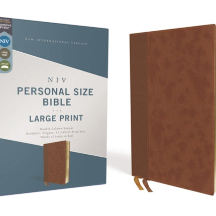 NIV, Personal Size Bible, Large Print, Leathersoft, Brown, Red Letter, Comfort Print