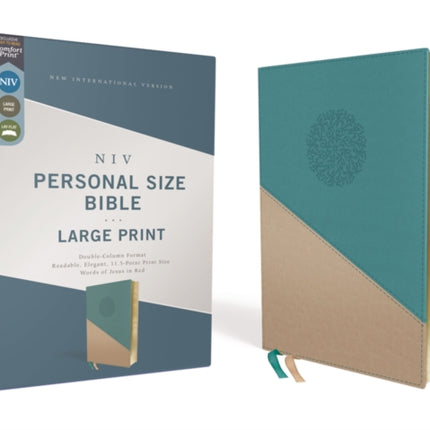 NIV, Personal Size Bible, Large Print, Leathersoft, Teal/Gold, Red Letter, Comfort Print