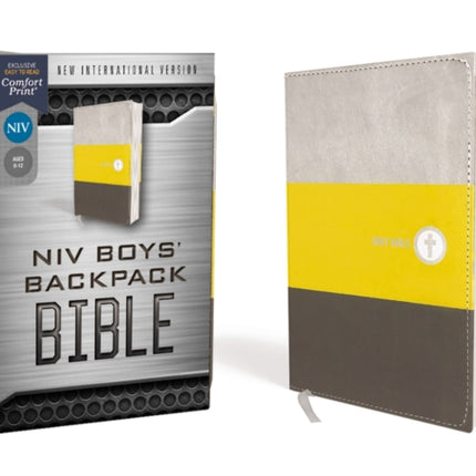 NIV, Boys' Backpack Bible, Compact, Leathersoft, Yellow/Gray, Red Letter, Comfort Print