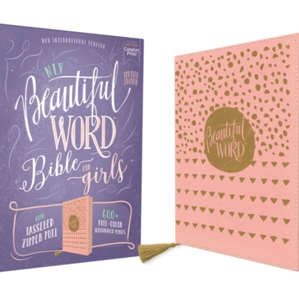 NIV, Beautiful Word Bible for Girls, Updated Edition, Leathersoft, Zippered, Pink, Red Letter, Comfort Print: 600+ Full-Color Illustrated Verses