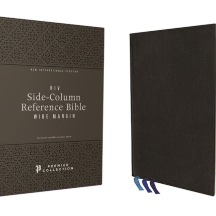 NIV, Wide Margin Side Column Reference Bible, Premium Goatskin Leather, Black, Premier Collection, Black Letter, Art Gilded Edges, Comfort Print