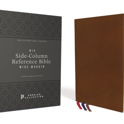 NIV, Wide Margin Side Column Reference Bible, Premium Goatskin Leather, Brown, Premier Collection, Black Letter, Art Gilded Edges, Comfort Print