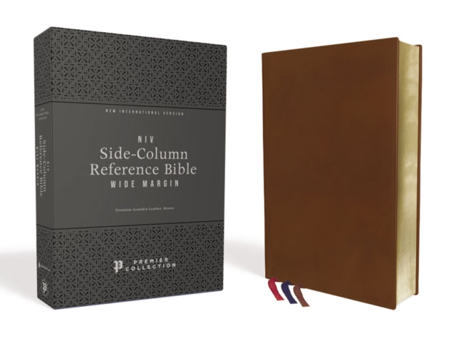 NIV, Wide Margin Side Column Reference Bible, Premium Goatskin Leather, Brown, Premier Collection, Black Letter, Art Gilded Edges, Comfort Print