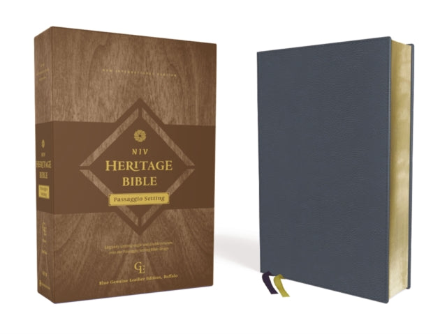 NIV, Heritage Bible, Passaggio Setting, Genuine Leather, Buffalo, Blue, Line Matched, Art Gilded Edges, Comfort Print: Elegantly uniting single and double columns into one Passaggio Setting Bible design