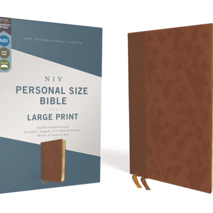 NIV, Personal Size Bible, Large Print, Leathersoft, Brown, Red Letter, Thumb Indexed, Comfort Print