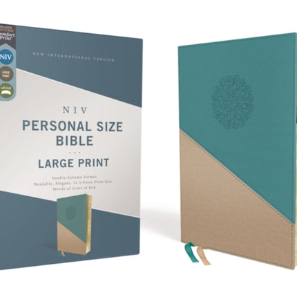 NIV, Personal Size Bible, Large Print, Leathersoft, Teal/Gold, Red Letter, Thumb Indexed, Comfort Print