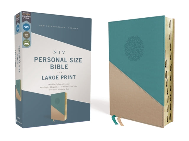 NIV, Personal Size Bible, Large Print, Leathersoft, Teal/Gold, Red Letter, Thumb Indexed, Comfort Print