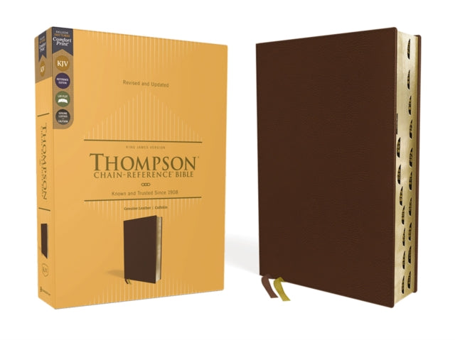 KJV, Thompson Chain-Reference Bible, Genuine Leather, Calfskin, Brown, Red Letter, Thumb Indexed, Comfort Print