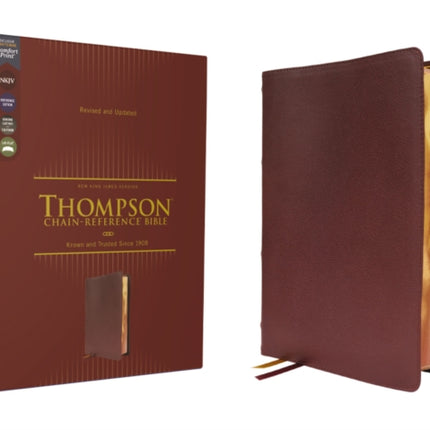 NKJV, Thompson Chain-Reference Bible, Genuine Leather, Calfskin, Burgundy, Red Letter, Comfort Print