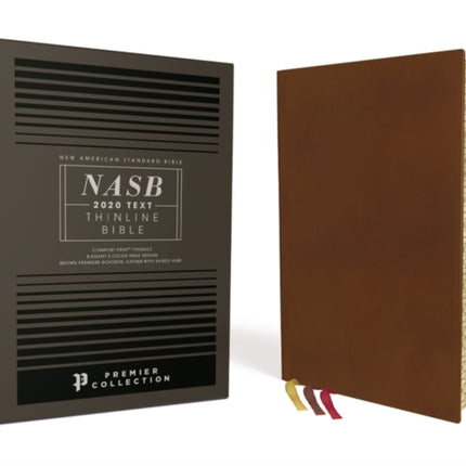 NASB, Thinline Bible, Premium Goatskin Leather, Brown, Premier Collection, Black Letter, Gauffered Edges, 2020 Text, Comfort Print