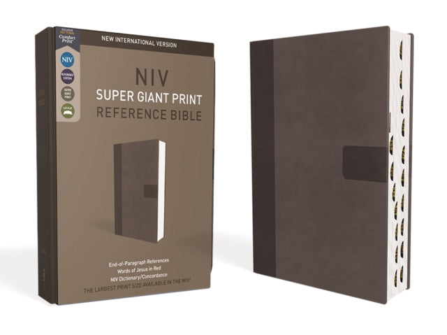 NIV, Super Giant Print Reference Bible, Leathersoft, Gray, Red Letter, Thumb Indexed, Comfort Print