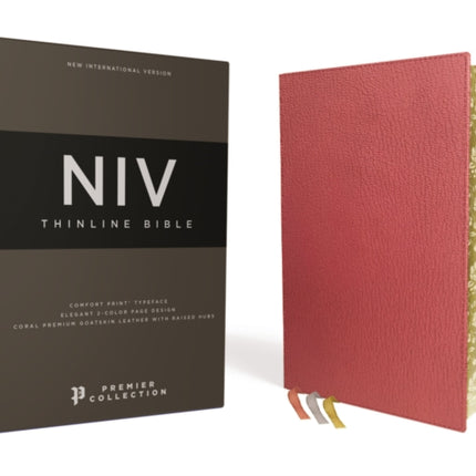 NIV, Thinline Bible, Premium Goatskin Leather, Coral, Premier Collection, Black Letter, Gauffered Edges, Comfort Print