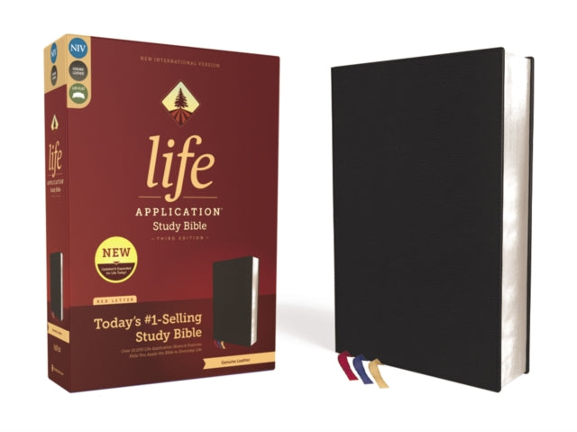 NIV, Life Application Study Bible, Third Edition, Genuine Leather, Cowhide, Black, Art Gilded Edges, Red Letter