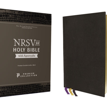 NRSVue, Holy Bible with Apocrypha, Premium Goatskin Leather, Black, Premier Collection, Art Gilded Edges, Comfort Print