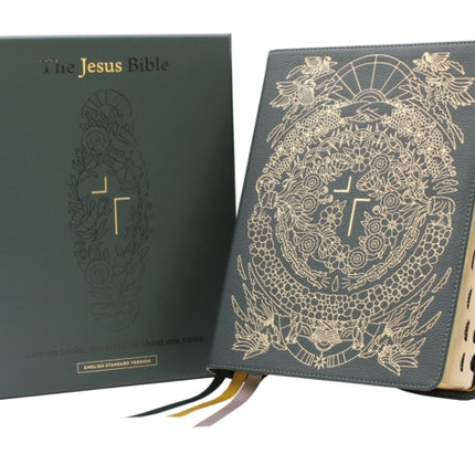 The Jesus Bible Artist Edition, ESV, (With Thumb Tabs to Help Locate the Books of the Bible), Genuine Leather, Calfskin, Green, Limited Edition, Thumb Indexed