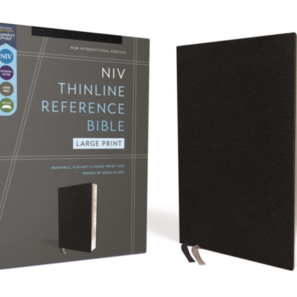 NIV, Thinline Reference Bible (Deep Study at a Portable Size), Large Print, European Bonded Leather, Black, Red Letter, Comfort Print