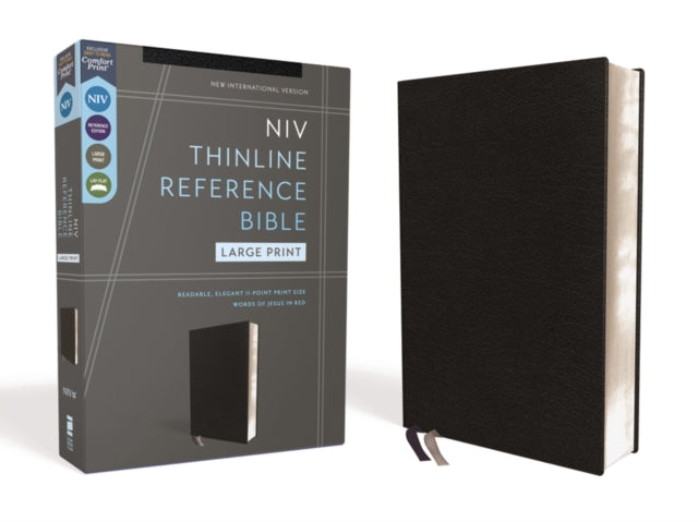 NIV, Thinline Reference Bible (Deep Study at a Portable Size), Large Print, European Bonded Leather, Black, Red Letter, Comfort Print