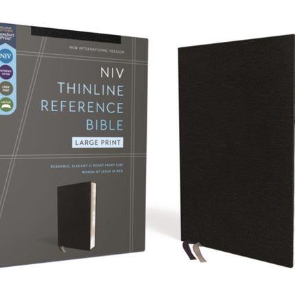 NIV, Thinline Reference Bible (Deep Study at a Portable Size), Large Print, European Bonded Leather, Black, Red Letter, Thumb Indexed, Comfort Print