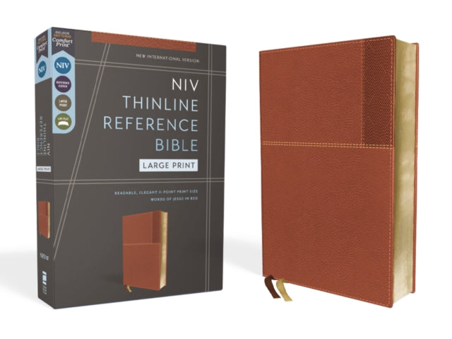 NIV, Thinline Reference Bible (Deep Study at a Portable Size), Large Print, Leathersoft, Brown, Red Letter, Comfort Print